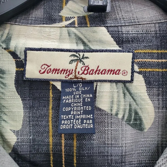 Tommy Bahama Men's Black Pineapple Tree 100% Silk Tropical Camp Shirt Size L - Picture 3 of 4